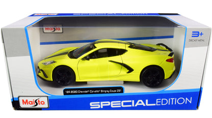 2020 Chevrolet Corvette Stingray Z51 Coupe Yellow with Black Stripes 1/24 Diecast Model Car by Maisto-DiecastModeler.com