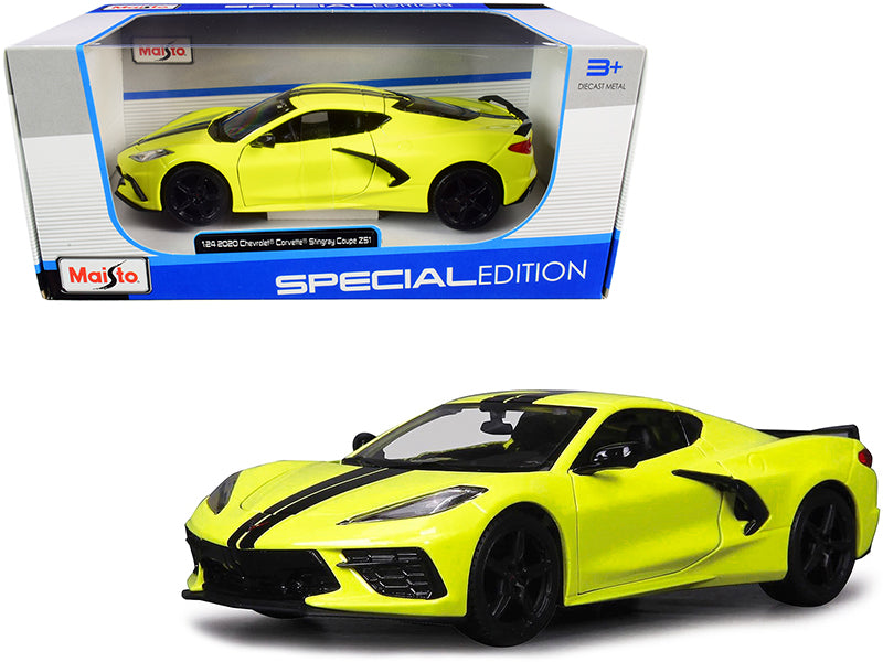 2020 Chevrolet Corvette Stingray Z51 Coupe Yellow with Black Stripes 1/24 Diecast Model Car by Maisto-DiecastModeler.com
