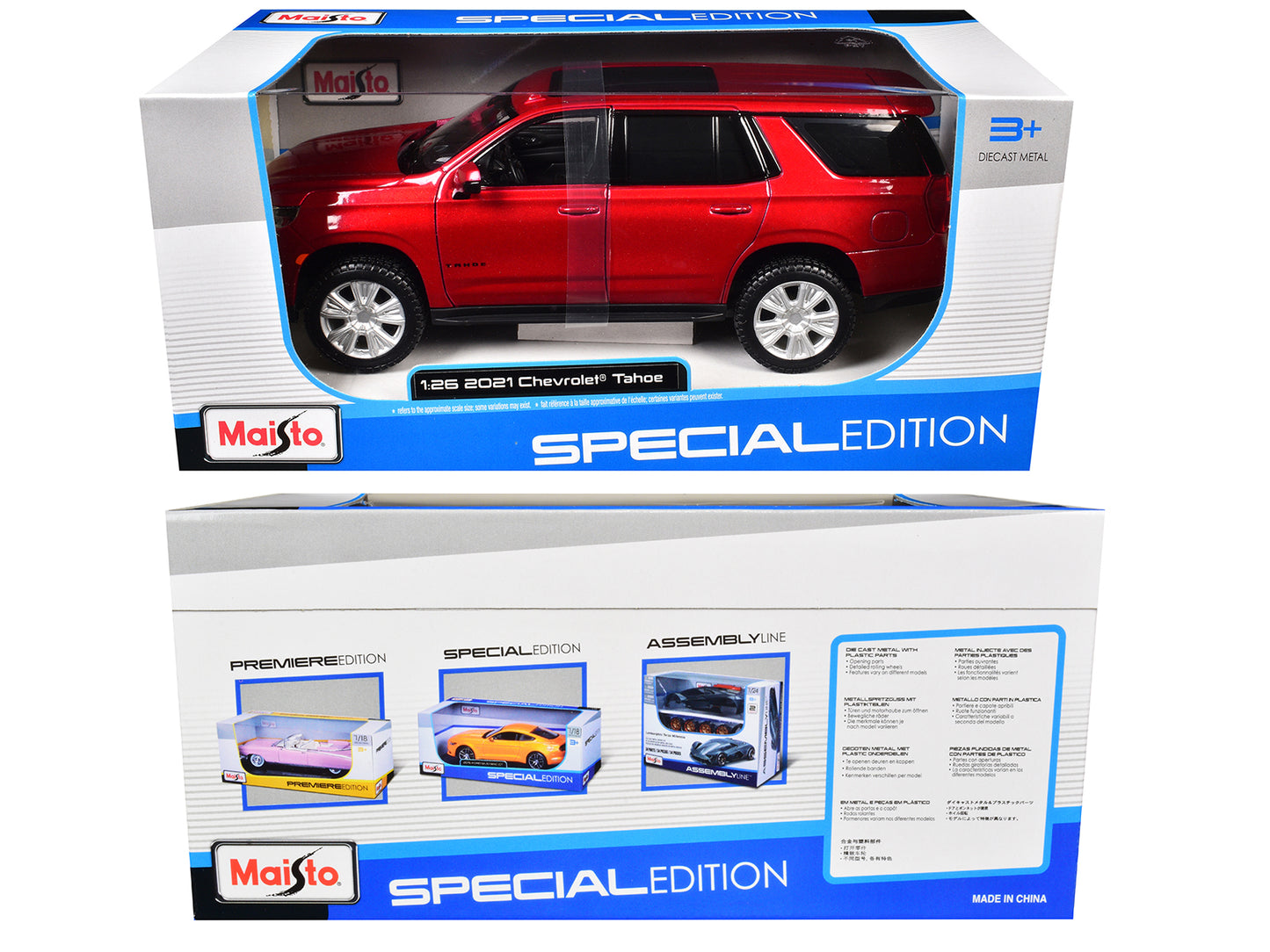 2021 Chevrolet Tahoe Red Metallic with Sunroof 1/24 Diecast Model Car by Maisto