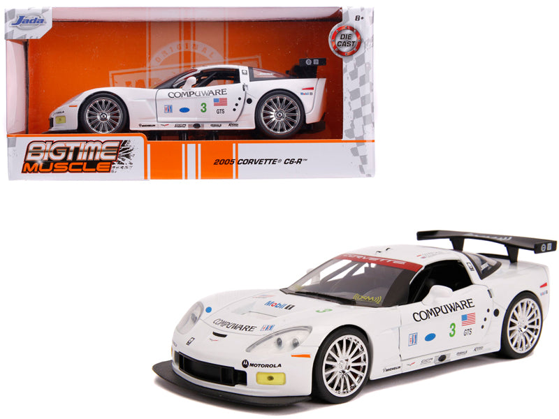 2005 Chevrolet Corvette C6-R #3 Olivier Beretta - Oliver Gavin "Compuware" White "Bigtime Muscle" 1/24 Diecast Model Car by Jada-DiecastModeler.com