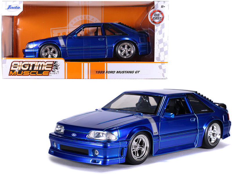 1989 Ford Mustang GT 5.0 Candy Blue with Silver Stripes "Bigtime Muscle" 1/24 Diecast Model Car by Jada-DiecastModeler.com