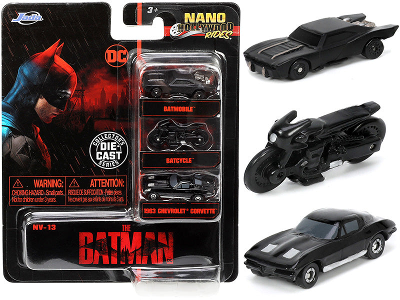"The Batman" (2022) Movie 3 piece Set "DC Comics" "Nano Hollywood Rides" Series Diecast Model Cars by Jada-DiecastModeler.com