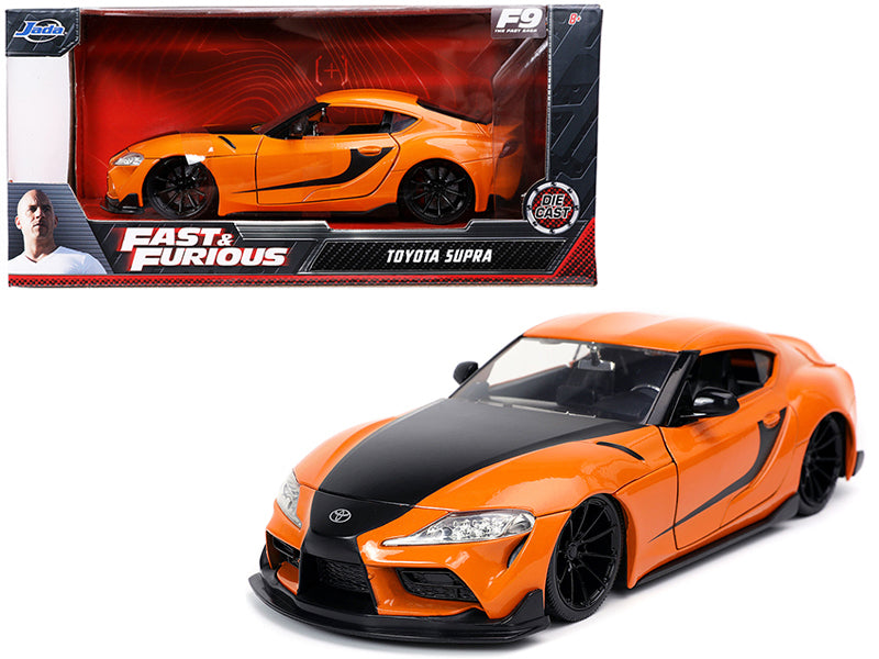 Toyota Supra Orange with Black Stripes "Fast & Furious 9 F9" (2021) Movie 1/24 Diecast Model Car by Jada-DiecastModeler.com