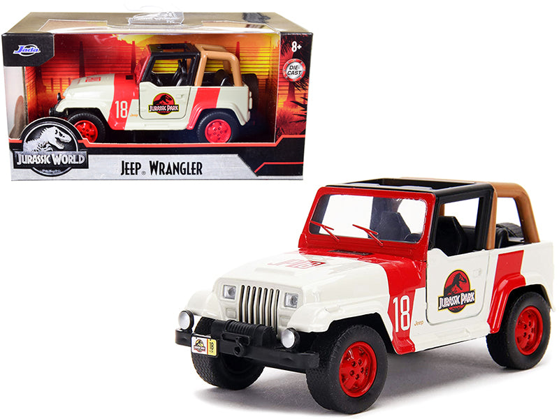 Jeep Wrangler #18 "Jurassic Park" Red and Beige "Jurassic World" 1/32 Diecast Model Car by Jada-DiecastModeler.com