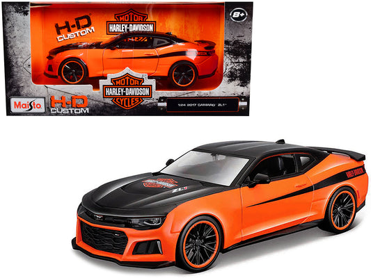 2017 Chevrolet Camaro ZL1 Orange and Black "Harley Davidson" "H-D Custom" Series 1/24 Diecast Model Car by Maisto-DiecastModeler.com