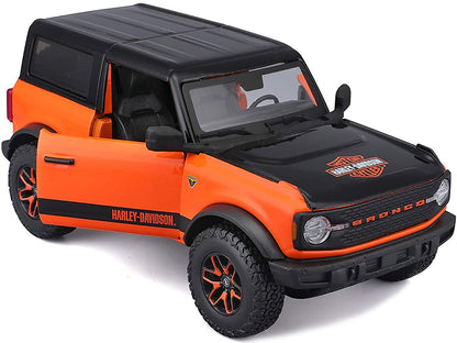 2021 Ford Bronco Badlands Orange and Black "Harley Davidson" "H-D Custom" Series 1/24 Diecast Model Car by Maisto-DiecastModeler.com