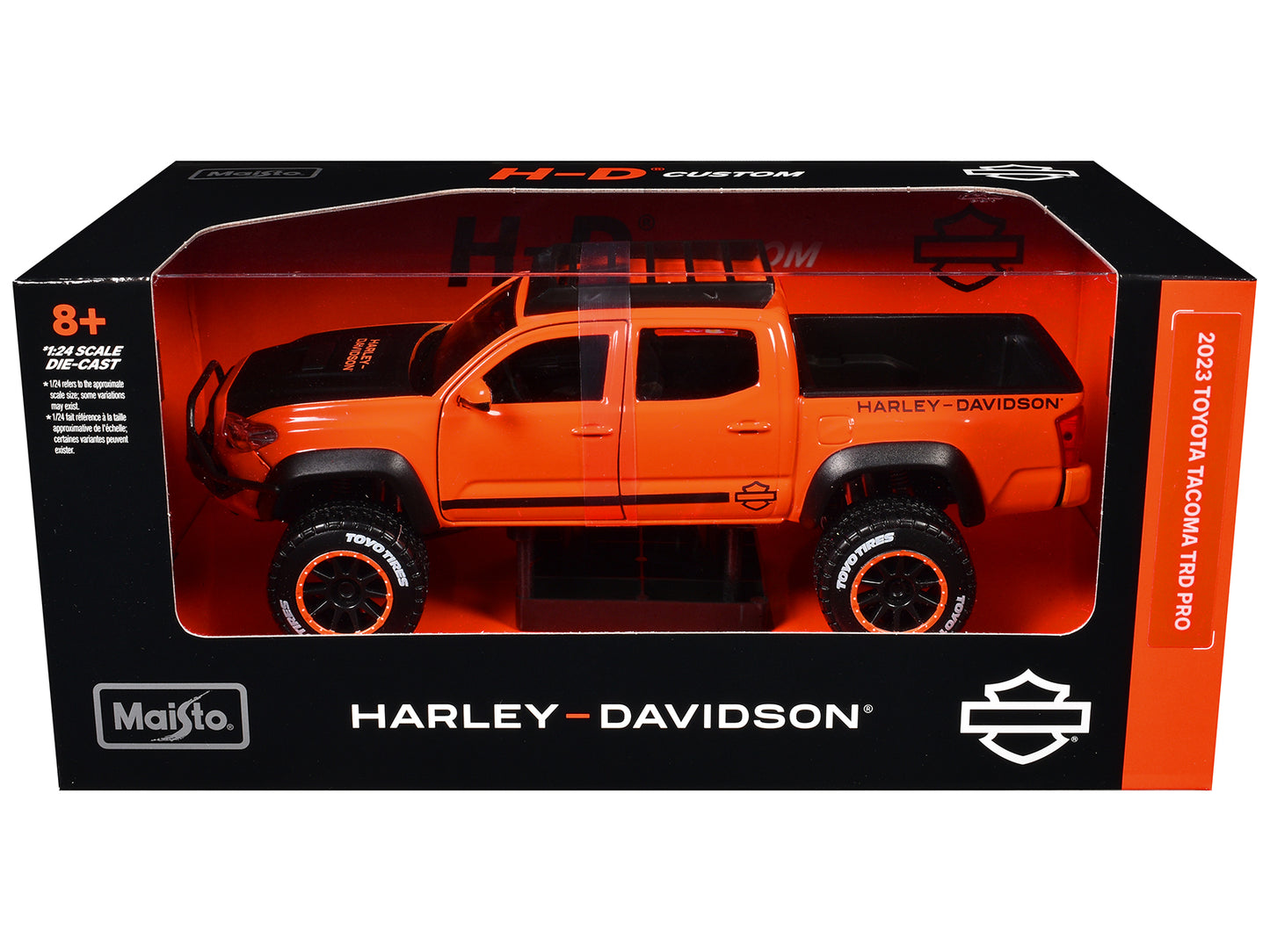 2023 Toyota Tacoma TRD Pro Pickup Truck "Harley Davidson" Orange and Black with Roof Rack "H-D Custom" Series 1/24 Diecast Model Car by Maisto-DiecastModeler.com