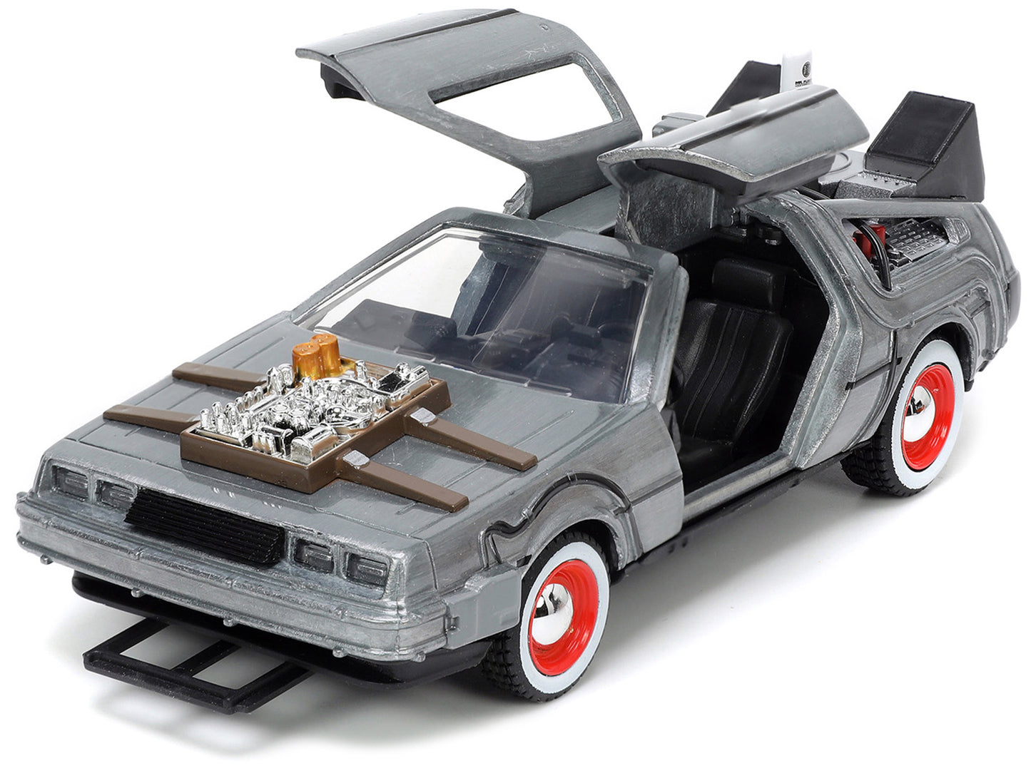 DeLorean DMC (Time Machine) Brushed Metal "Back to the Future Part III" (1990) Movie "Hollywood Rides" Series 1/32 Diecast Model Car by Jada-DiecastModeler.com