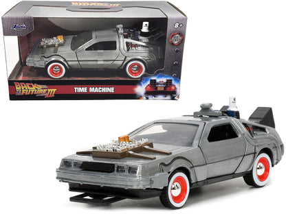 DeLorean DMC (Time Machine) Brushed Metal "Back to the Future Part III" (1990) Movie "Hollywood Rides" Series 1/32 Diecast Model Car by Jada-DiecastModeler.com