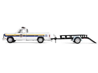 1990 Dodge Ram D250 Pickup Truck "Philadelphia PA Police Department" White with Stripes and Utility Trailer "Hot Pursuit Hitch & Tow" Series 1 1/64 Diecast Model Cars by Greenlight