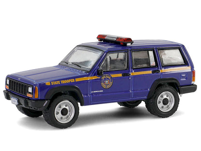 2001 Jeep Cherokee "New York State Police" Blue with Yellow Stripes and Small Cargo Trailer "Hot Pursuit Hitch & Tow" Series 1 1/64 Diecast Model Cars by Greenlight