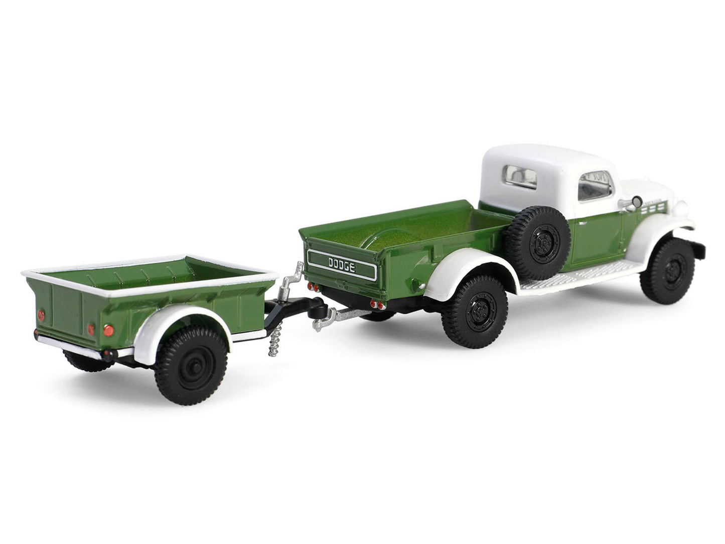 1950 Dodge Power Wagon Pickup Truck Green and White with 1/4 Ton Cargo Trailer Green "Hitch & Tow" Series 32 1/64 Diecast Model Cars by Greenlight
