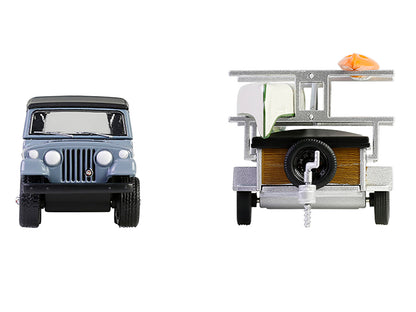 1968 Jeep Jeepster Commando SC-1 Gray with Black Stripes and Top with Canoe Trailer Canoe Rack Canoe and Kayak "Hitch & Tow" Series 32 1/64 Diecast Model Cars by Greenlight