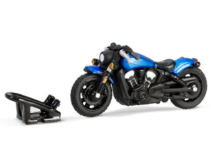 2021 Ford Bronco Black Diamond Velocity Blue Metallic with Black Top with Utility Trailer and Motorcycle "Hitch & Tow" Series 32 1/64 Diecast Model Cars by Greenlight