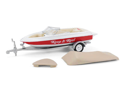 1967 Dodge D-100 Pickup Truck Red with White Top with Boat and Trailer "Hitch & Tow" Series 33 1/64 Diecast Model Cars by Greenlight