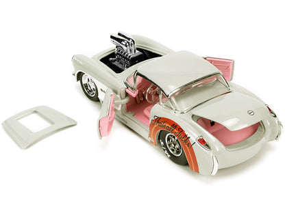 1957 Chevrolet Corvette Beige with Pink Interior with Bugs Bunny Figure "Looney Tunes" "Hollywood Rides" Series 1/24 Diecast Model Car by Jada-DiecastModeler.com