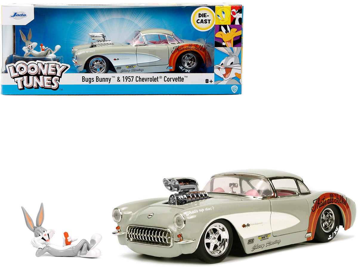 1957 Chevrolet Corvette Beige with Pink Interior with Bugs Bunny Figure "Looney Tunes" "Hollywood Rides" Series 1/24 Diecast Model Car by Jada-DiecastModeler.com