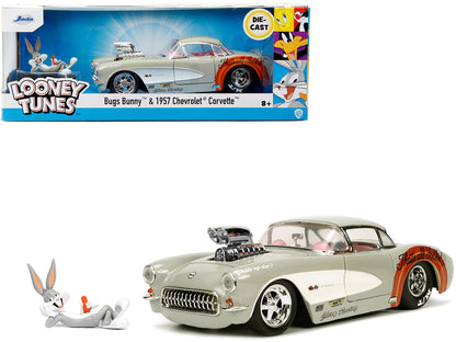 1957 Chevrolet Corvette Beige with Pink Interior with Bugs Bunny Figure "Looney Tunes" "Hollywood Rides" Series 1/24 Diecast Model Car by Jada-DiecastModeler.com