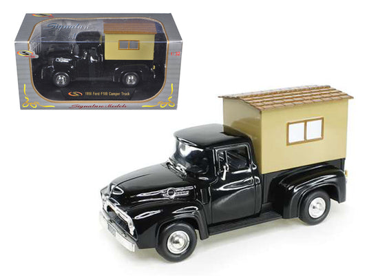 1956 Ford F-100 Pickup Truck Black with Camper 1/32 Diecast Model Car by Signature Models-DiecastModeler.com
