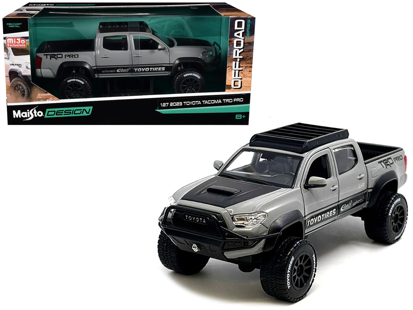 2023 Toyota Tacoma TRD PRO Off Road Pickup Truck Cement Gray with Black Hood and Roofrack "Maisto Design" Series 1/27 Diecast Model Car by Maisto-DiecastModeler.com