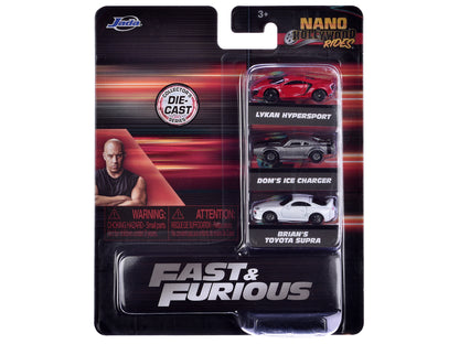 "Fast & Furious" Movie 3 piece Set Series 4 "Nano Hollywood Rides" Series Diecast Model Cars by Jada-DiecastModeler.com
