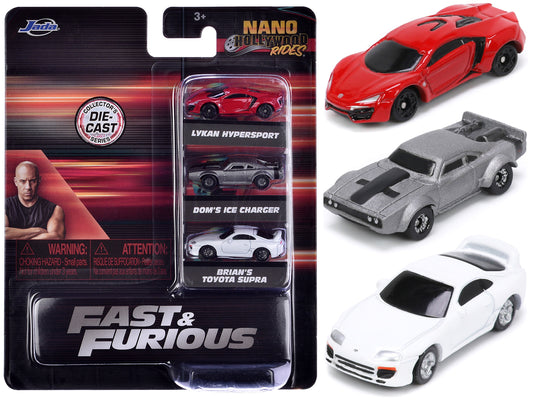 "Fast & Furious" Movie 3 piece Set Series 4 "Nano Hollywood Rides" Series Diecast Model Cars by Jada-DiecastModeler.com