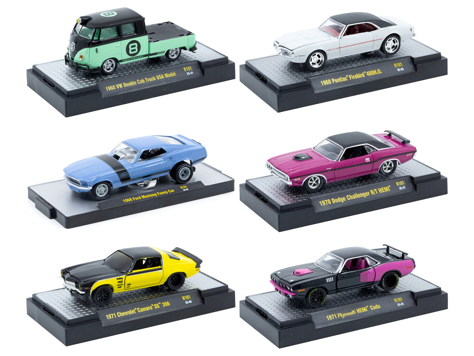 "Auto-Thentics" 6 piece Set Release 101 IN DISPLAY CASES Limited Edition 1/64 Diecast Model Cars by M2 Machines-DiecastModeler.com