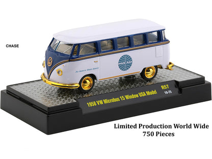 "Auto Trucks" Set of 6 pieces Release 57 "Pan American World Airways" (Pan Am) IN DISPLAY CASES 1/64 Diecast Model Cars by M2 Machines-DiecastModeler.com