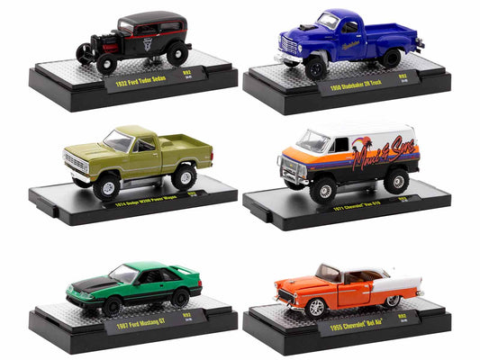 "Auto-Thentics" 6 piece Set Release 92 IN DISPLAY CASES Limited Edition 1/64 Diecast Model Cars by M2 Machines-DiecastModeler.com