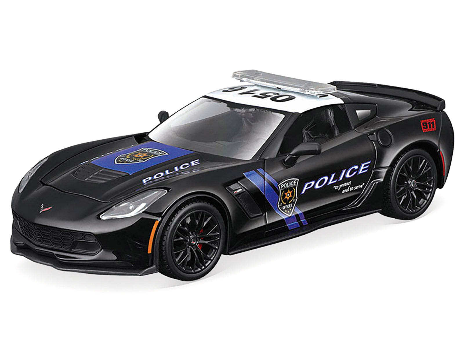 2015 Chevrolet Corvette Z06 "Police" Black with Blue Stripes and White Top "Maisto Design Authority" Series 1/24 Diecast Model Car by Maisto-DiecastModeler.com