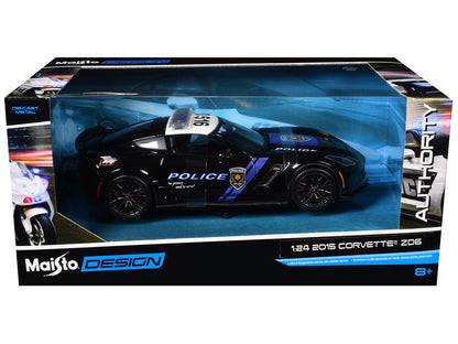 2015 Chevrolet Corvette Z06 "Police" Black with Blue Stripes and White Top "Maisto Design Authority" Series 1/24 Diecast Model Car by Maisto-DiecastModeler.com