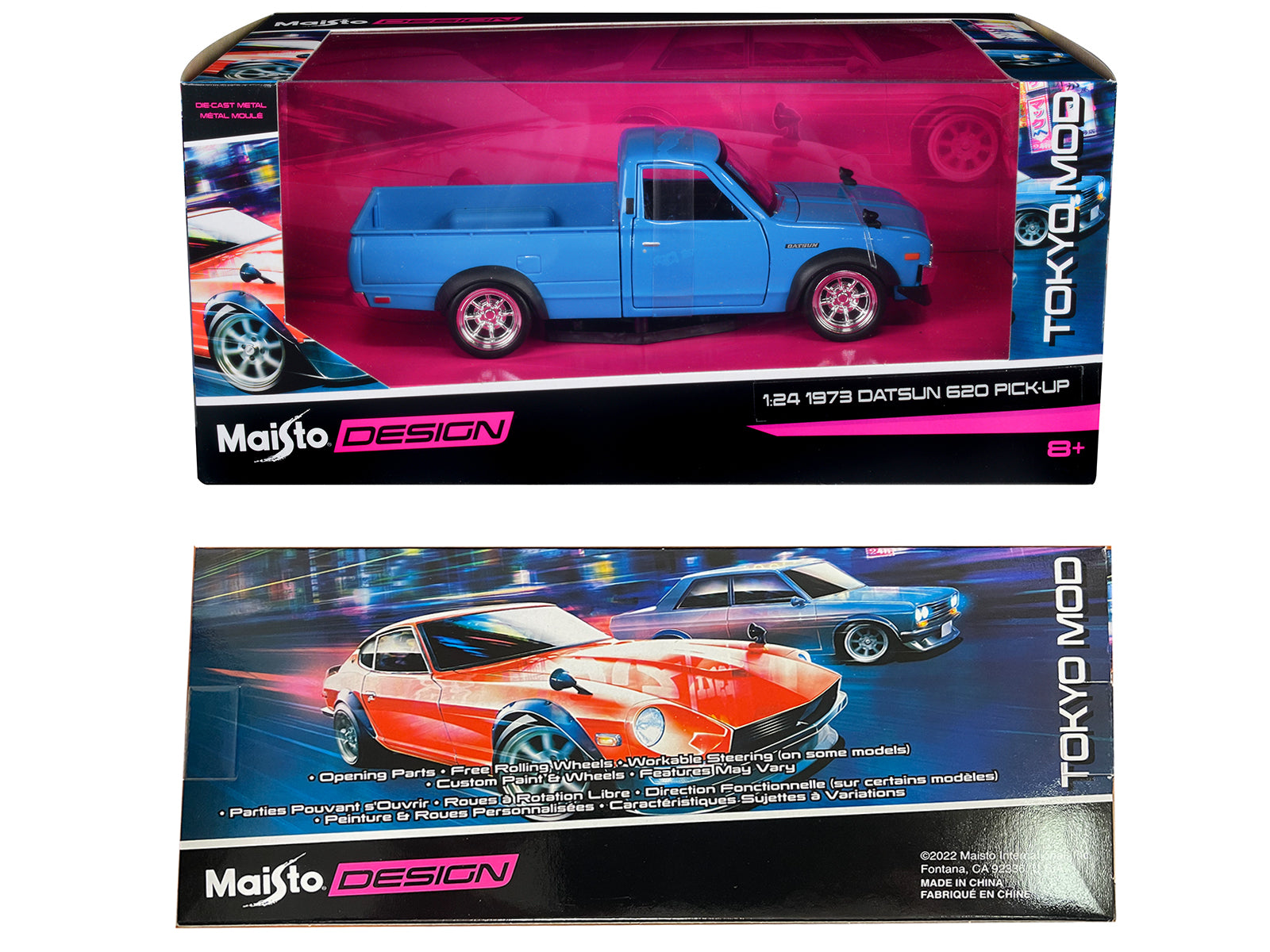 1973 Datsun 620 Pickup Truck Blue "Tokyo Mod" "Maisto Design" Series 1/24 Diecast Model Car by Maisto-DiecastModeler.com