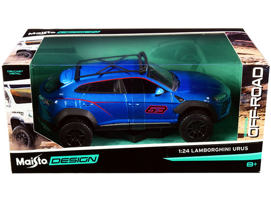 Lamborghini Urus #63 with Roof Rack Blue Metallic "Off-Road" Series 1/24 Diecast Model Car by Maisto-DiecastModeler.com