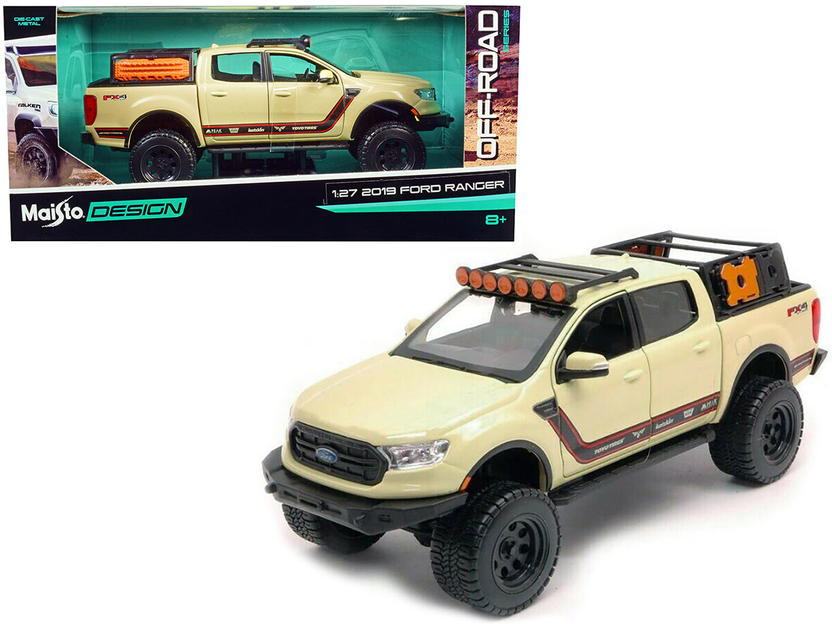 2019 Ford Ranger Lariat FX4 Pickup Truck Sand Tan with Stripes "Off Road" Series 1/27 Diecast Model Car by Maisto-DiecastModeler.com