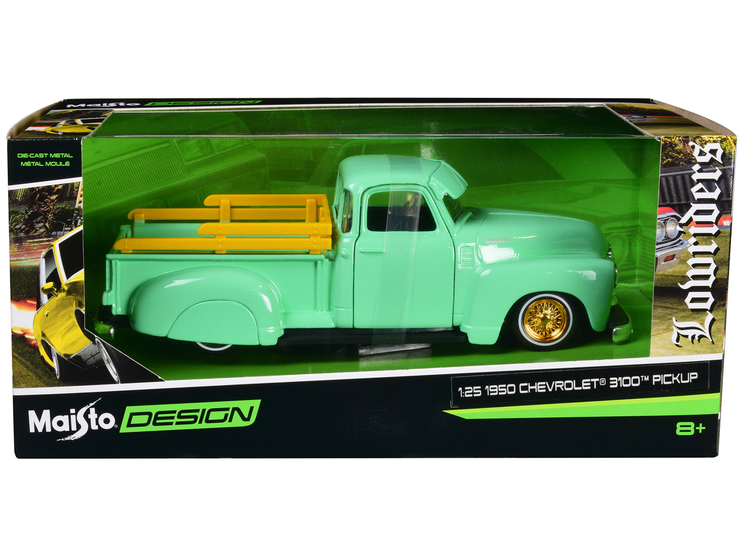 1950 Chevrolet 3100 Pickup Truck Lowrider Light Green with Gold Wheels "Lowriders" Series 1/24 Diecast Model Car by Maisto-DiecastModeler.com