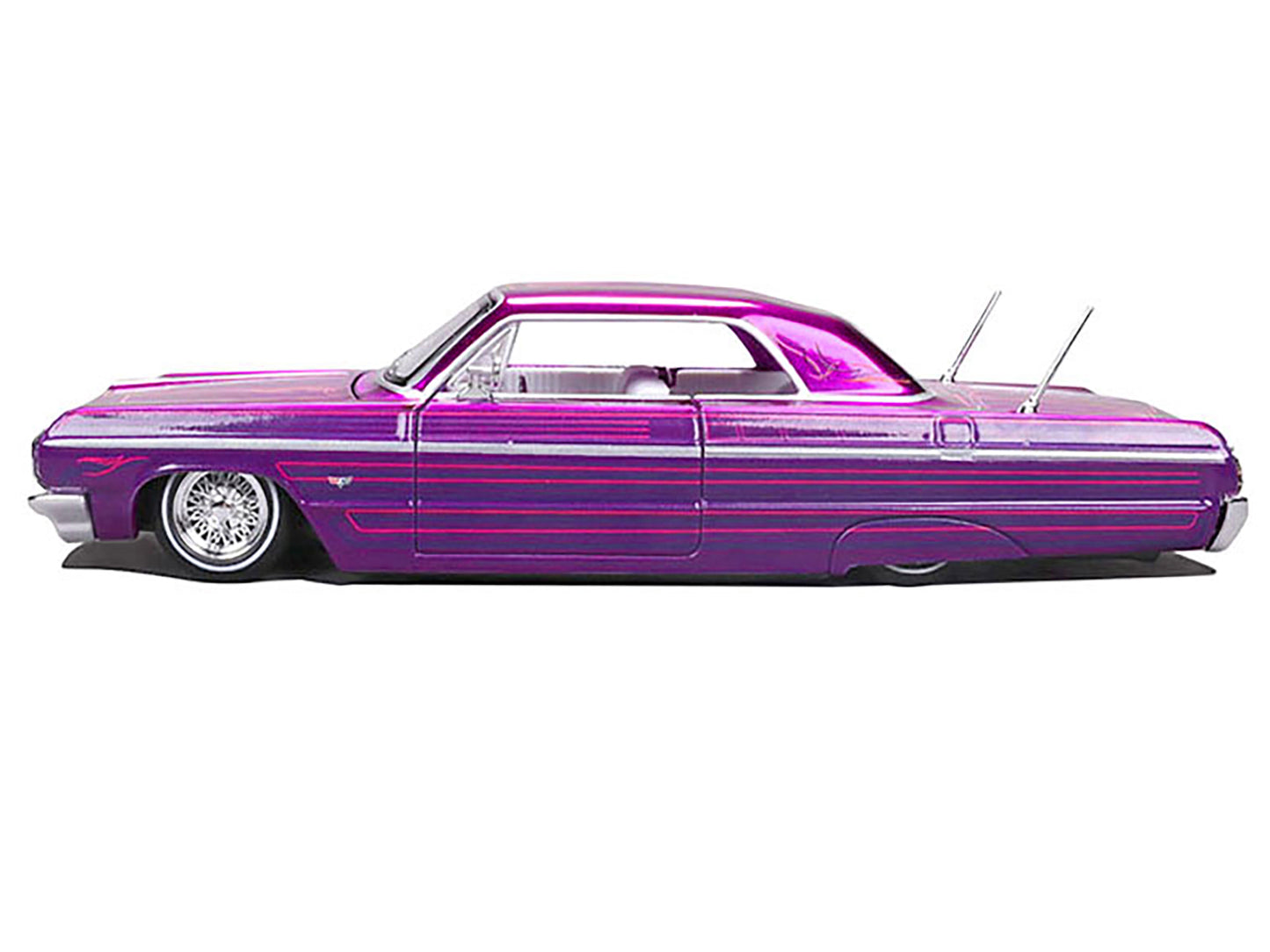1964 Chevrolet Impala SS Lowrider Candy Purple with Graphics and White Interior "Lowriders" "Maisto Design" Series 1/26 Diecast Model Car by Maisto