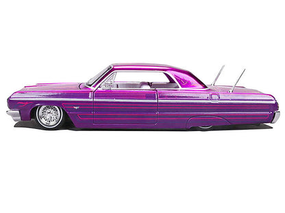 1964 Chevrolet Impala SS Lowrider Candy Purple with Graphics and White Interior "Lowriders" "Maisto Design" Series 1/26 Diecast Model Car by Maisto