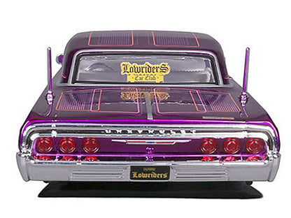 1964 Chevrolet Impala SS Lowrider Candy Purple with Graphics and White Interior "Lowriders" "Maisto Design" Series 1/26 Diecast Model Car by Maisto