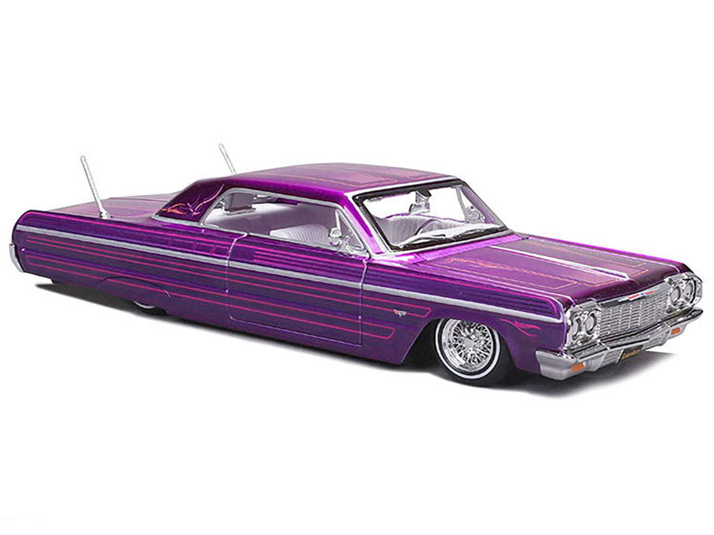 1964 Chevrolet Impala SS Lowrider Candy Purple with Graphics and White Interior "Lowriders" "Maisto Design" Series 1/26 Diecast Model Car by Maisto