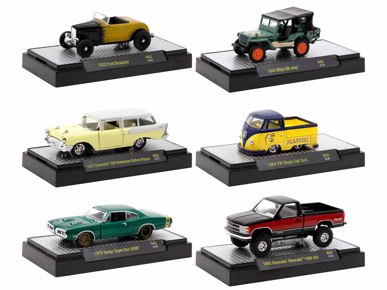 "Auto Meets" Set of 6 Cars IN DISPLAY CASES Release 82 Limited Edition 1/64 Diecast Model Cars by M2 Machines-DiecastModeler.com