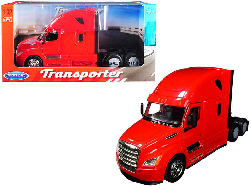 Freightliner Cascadia Truck Red "Transporter" 1/32 Diecast Model by Welly-DiecastModeler.com