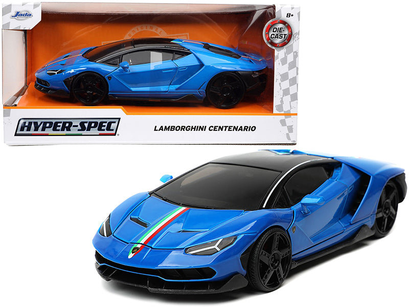 Lamborghini Centenario Blue with Black Top with Stripes "Hyper-Spec" Series 1/24 Diecast Model Car by Jada-DiecastModeler.com