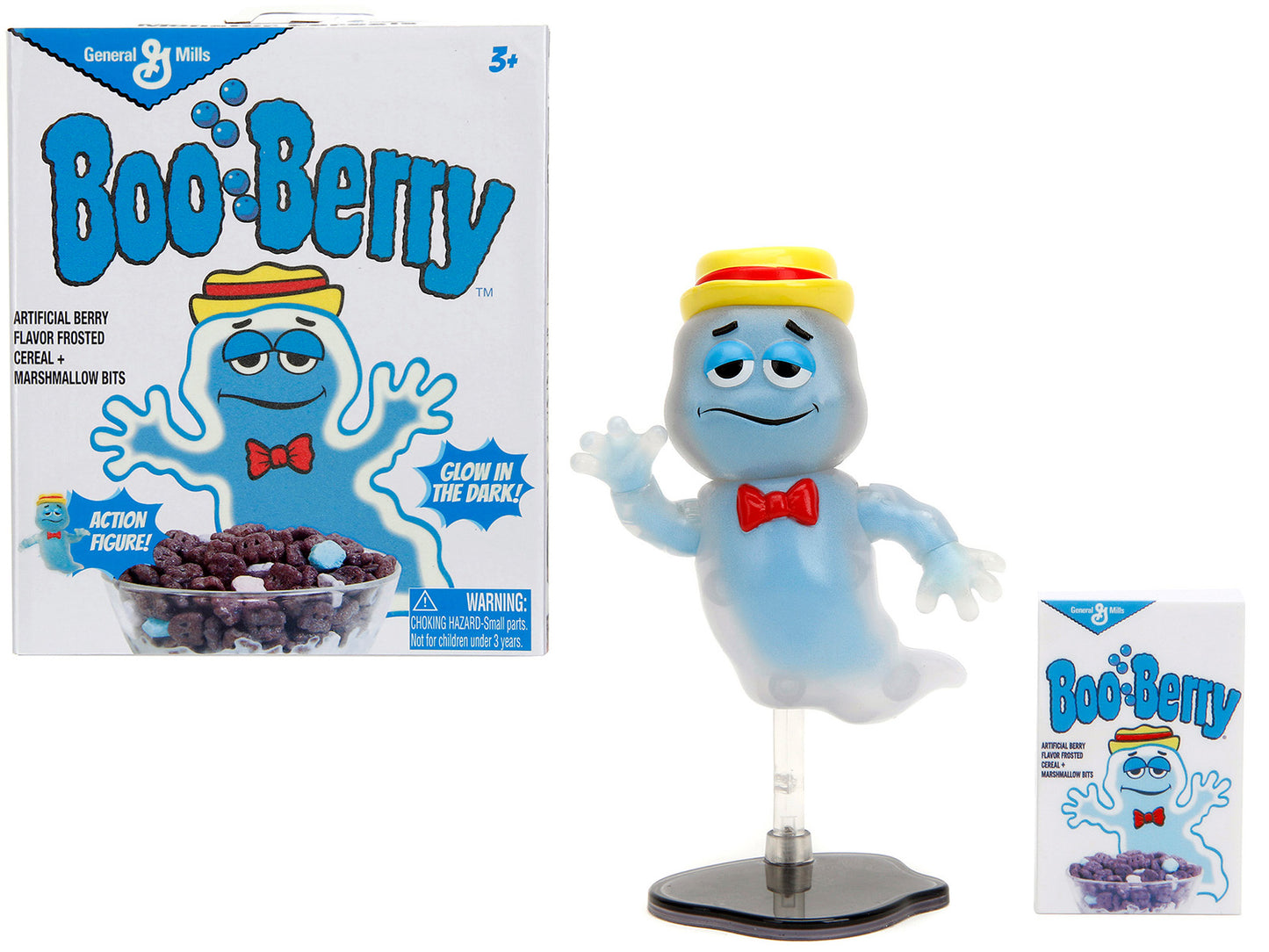 Boo Berry 3.5" Moveable Glow-in-the-Dark Figure with Stand and Cereal Box "Monster Cereals" 1/12 Scale Model by Jada-DiecastModeler.com