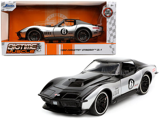 1969 Chevrolet Corvette Stingray ZL-1 #6 Black and Silver "Bigtime Muscle" Series 1/24 Diecast Model Car by Jada-DiecastModeler.com