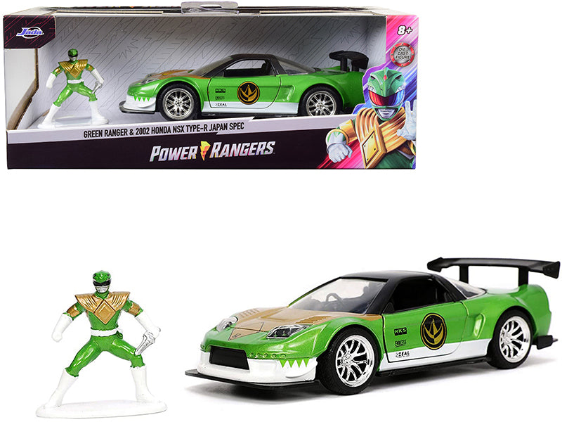 2002 Honda NSX Type-R Japan Spec RHD (Right Hand Drive) and Green Ranger Diecast Figurine "Power Rangers" "Hollywood Rides" Series 1/32 Diecast Model Car by Jada-DiecastModeler.com