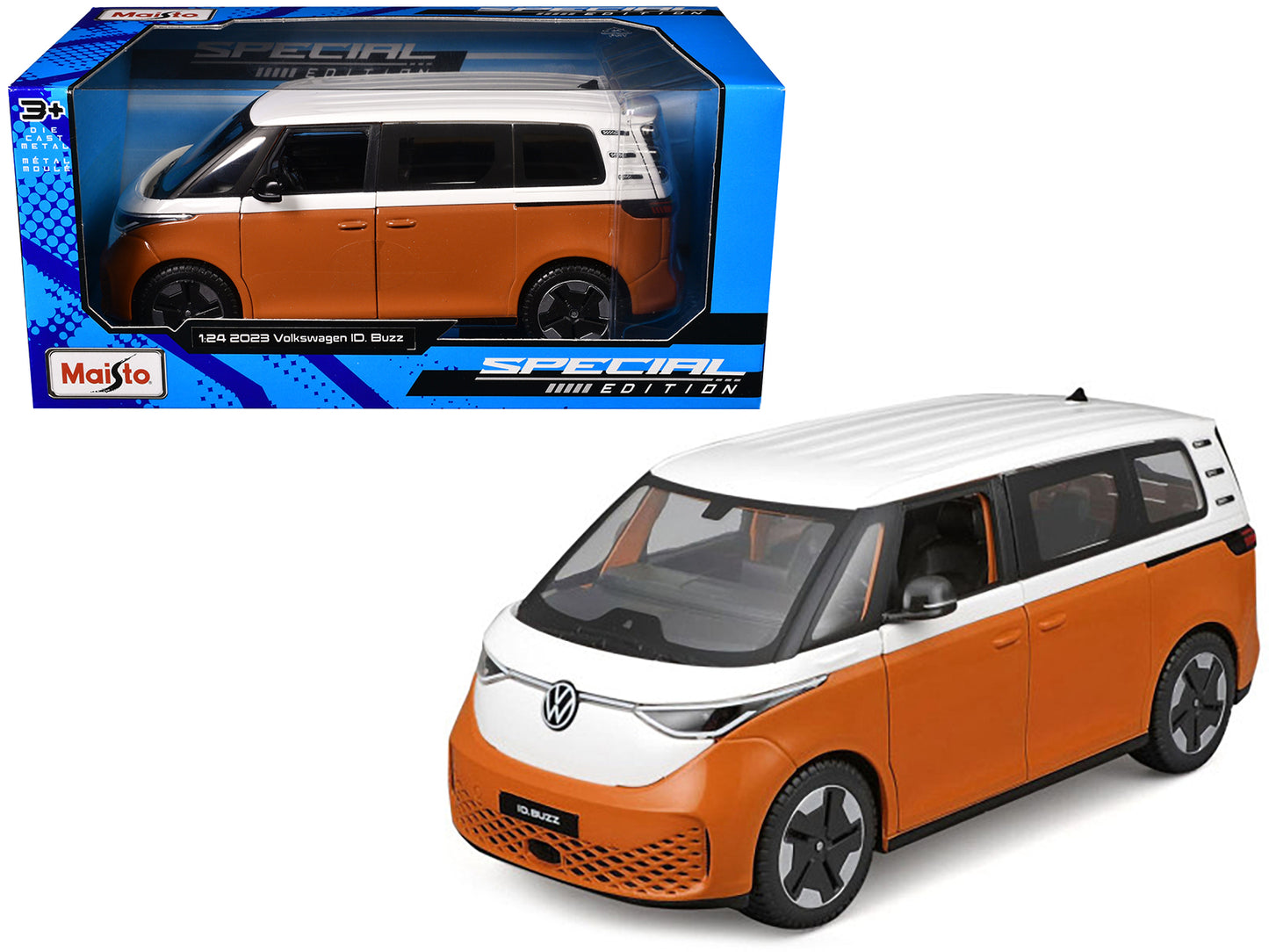 2023 Volkswagen ID. Buzz Van Orange and White "Special Edition" Series 1/24 Diecast Model Car by Maisto