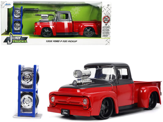 1956 Ford F-100 Pickup Truck Red and Dark Gray Metallic with Extra Wheels "Just Trucks" Series 1/24 Diecast Model Car by Jada-DiecastModeler.com