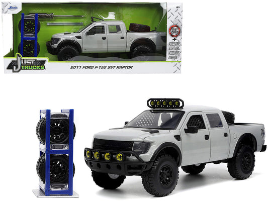 2011 Ford F-150 SVT Raptor Pickup Truck Light Gray with Extra Wheels "Just Trucks" Series 1/24 Diecast Model Car by Jada-DiecastModeler.com