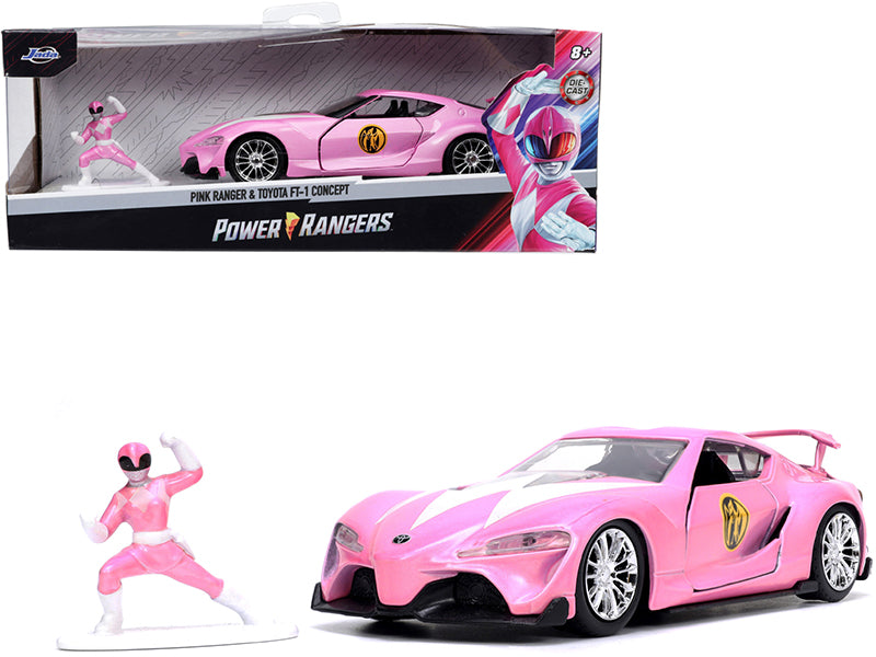 Toyota FT-1 Concept Pink Metallic and Pink Ranger Diecast Figurine "Power Rangers" "Hollywood Rides" Series 1/32 Diecast Model Car by Jada-DiecastModeler.com