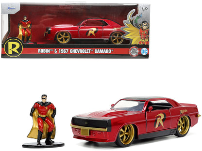 1969 Chevrolet Camaro Dark Red Metallic with Black Top and Robin Diecast Figure "Batman" "Hollywood Rides" Series 1/32 Diecast Model Car by Jada-DiecastModeler.com
